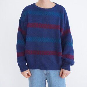 VTG Gettup Blue Geometric 90s Grandpa Southwest Knit Cozy Sweater Pullover XL
